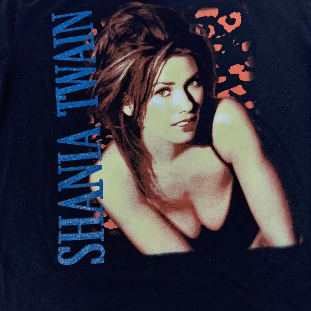 Shania‎ Twain Graphic T-Shirt Mens XL Black Leopard Print Glitter Tour Merch Tee